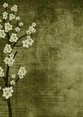 Vintage Oriental Olive Blossom A4 Backing Paper