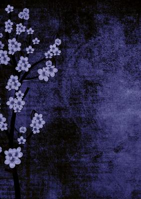 Vintage Oriental Dark Blue Blossom A4 Backing Paper