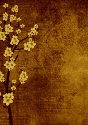 Vintage Oriental Dark Brown Blossom A4 Backing Paper