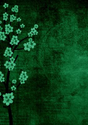 Vintage Oriental Dark Green Blossom A4 Backing Paper