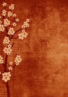 Vintage Oriental Dark Orange Blossom A4 Backing Paper