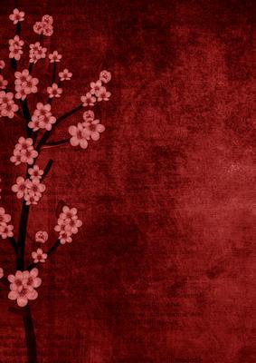 Vintage Oriental Deep Plum Blossom A4 Backing Paper