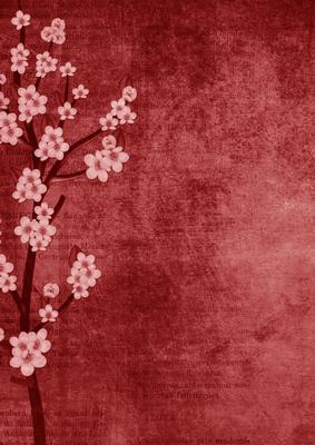 Vintage Oriental Deep Red Blossom A4 Backing Paper
