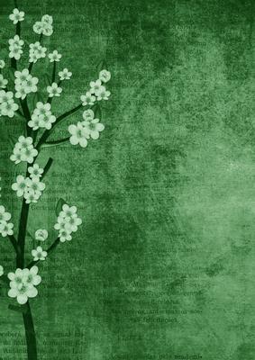 Vintage Oriental Green Blossom A4 Backing Paper