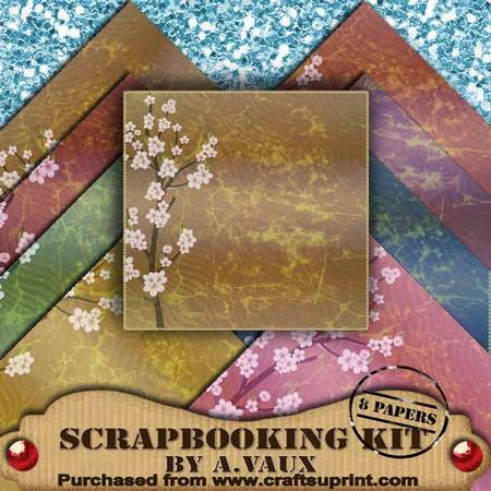 Vintage Mid Oriental Blossom 8 Scrapbooking Papers Kit