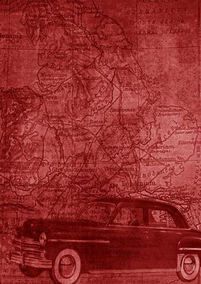Car Map Roadtrip Deep Red A4 Backing Paper