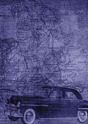 Car Map Roadtrip Deep Blue A4 Backing Paper