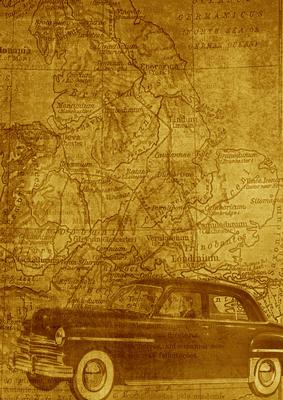 Car Map Roadtrip Vintage Tea A4 Backing Paper