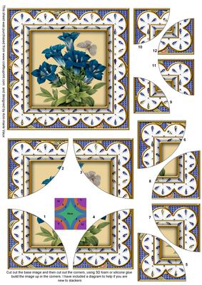 Blue Floral Anglaise 5in Quad Round Corner Stacker