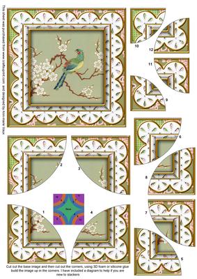 Oriental Green Bird Anglaise 5in Quad Round Corner Stacker