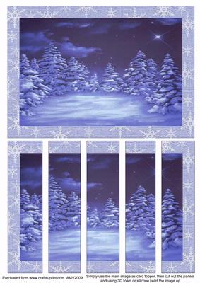 Blue Christmas Trees Card Front and Panels