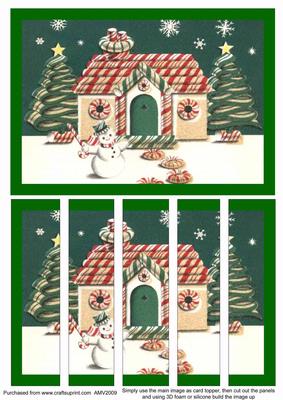 Christmas Snowman Candy House Card Front and Panels