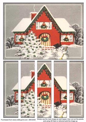 Christmas Snowman House Card Front and Panels
