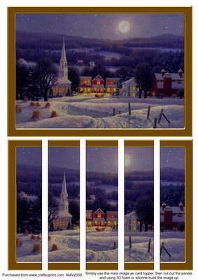 Moonlit Christmas Town Card Front and Panels