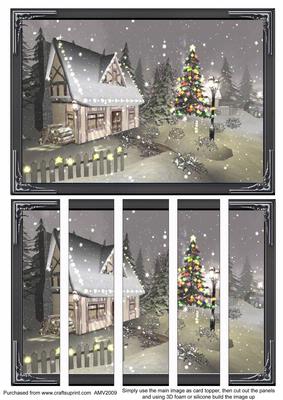 Country Christmas House 1 Card Front and Panels