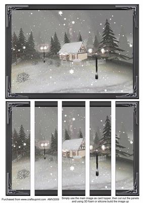 Counry Christmas House 4 Card Front and Panels