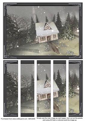 Country Christmas House 5 Card Front and Panels