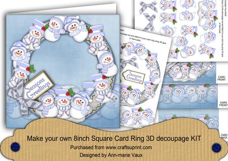 Blue Snowmen 8in Decoupage 3D Ring Card Kit