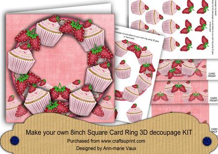Strawberry Cupcake 8in Decoupage 3D Ring Card Kit