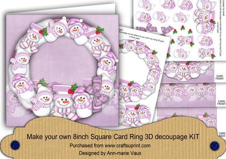 Lilac Snowmen 8in Decoupage 3D Ring Card Kit
