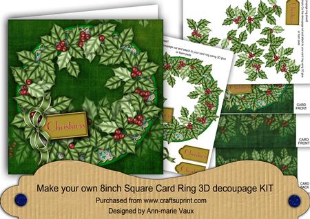 Christmas Holly Green 8in Decoupage 3D Ring Card Kit