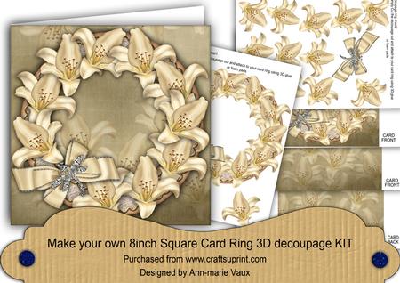 Cream Lillies 8in Decoupage 3D Ring Card Kit