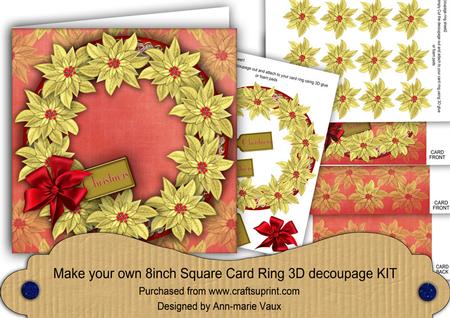 Gold Red Poinsettias 8in Decoupage 3D Ring Card Kit