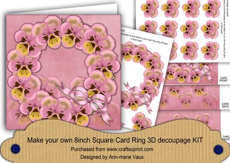 Pink Pansies 8in Decoupage 3D Ring Card Kit