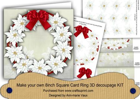White Poinsettias 8in Decoupage 3D Ring Card Kit