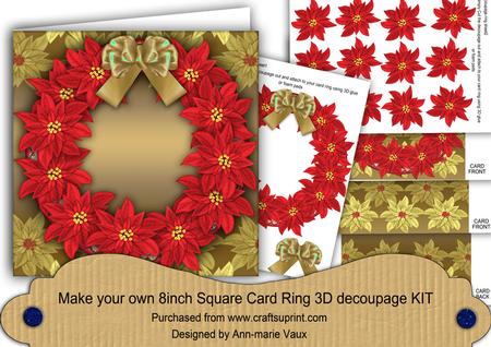 Red Gold Poinsettias 8in Decoupage 3D Ring Card Kit