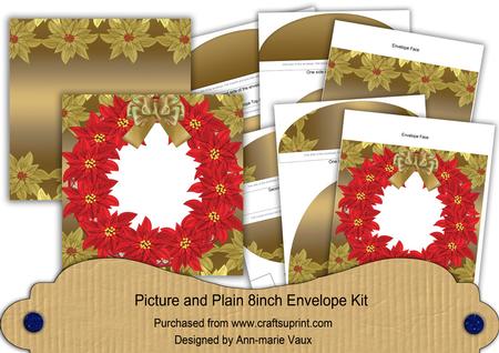 Red Gold Poinsettias 8in Square Envelope Kit