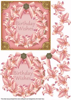 Pink Lily Birthday Decoupage Ring Card Front