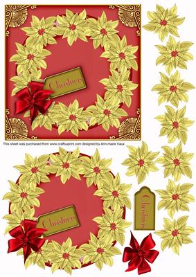 Red Gold Poinsettias Decoupage 3D Ring Sheet