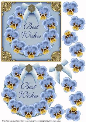 Blue Pansies Best Wishes Decoupage 3D Ring Sheet
