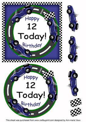 Blue Racing Car 12 Today! Decoupage 3D Ring Sheet