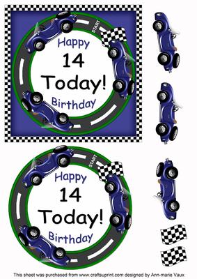 Blue Racing Car 14 Today! Decoupage 3D Ring Sheet