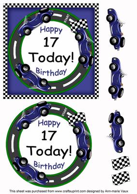 Blue Racing Car 17 Today! Decoupage 3D Ring Sheet
