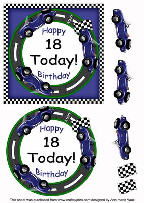Blue Racing Car 18 Today! Decoupage 3D Ring Sheet