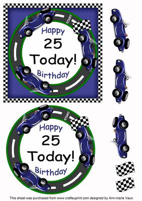 Blue Racing Car 25 Today! Decoupage 3D Ring Sheet