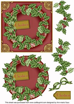 Christmas Red Holly Decoupage 3D Ring Sheet
