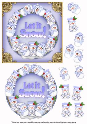 Blue Snowmen Let It Snow! Decoupage 3D Ring Sheet