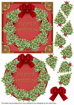 Red Christmas Trees Decoupage 3D Ring Sheet