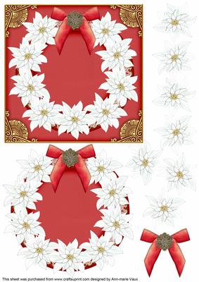 White Red Poinsettias Plain Decoupage 3D Ring Sheet