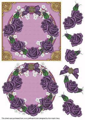 Purple Roses Plain Decoupage 3D Ring Sheet