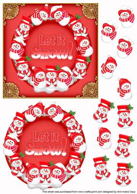 Red Snowmen Let It Snow! Decoupage 3D Ring Sheet