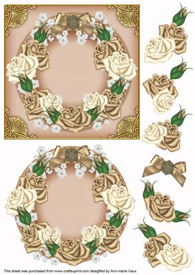 Coffee and Cream Roses Plain Decoupage 3D Ring Sheet