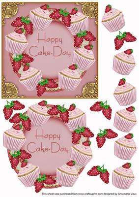 Happy Cake Day Strawberry Cupcake Decoupage 3D Ring Sheet