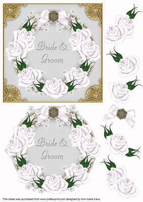 White Roses Bride and Groom Decoupage 3D Ring Sheet