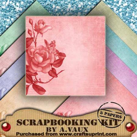 Tea Rose Butterfly Ultra Pastel 8 Scrapbooking Papers Kit