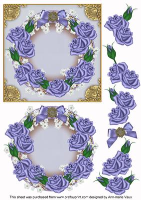 Blue Roses Plain Decoupage 3D Ring Sheet